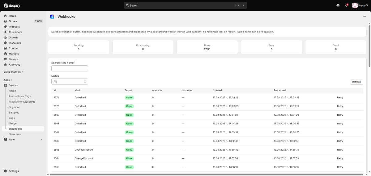 Happy V Custom Shopify app